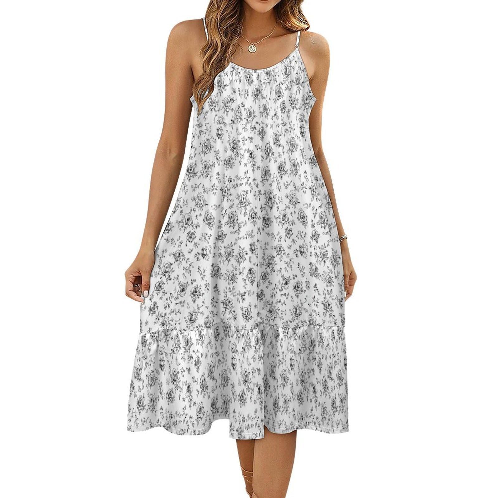 Boho Floral Printed Spaghetti Strap Dress for Women Summer Adjustable Strap Dress Sleeveless Beach Midi Dresses