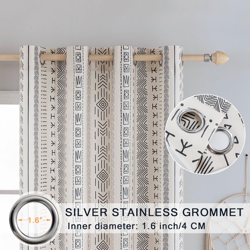 Hiseng Outdoor Vorhang Wetterfest Leinenoptik Bohemian-Stil Outdoorvorhänge mit Ösen Blickdicht Gardinen Sichtschutz für Balkon Pavillon Garten Terrasse Pergola (132x213cm/2 Stück,Geometrie)