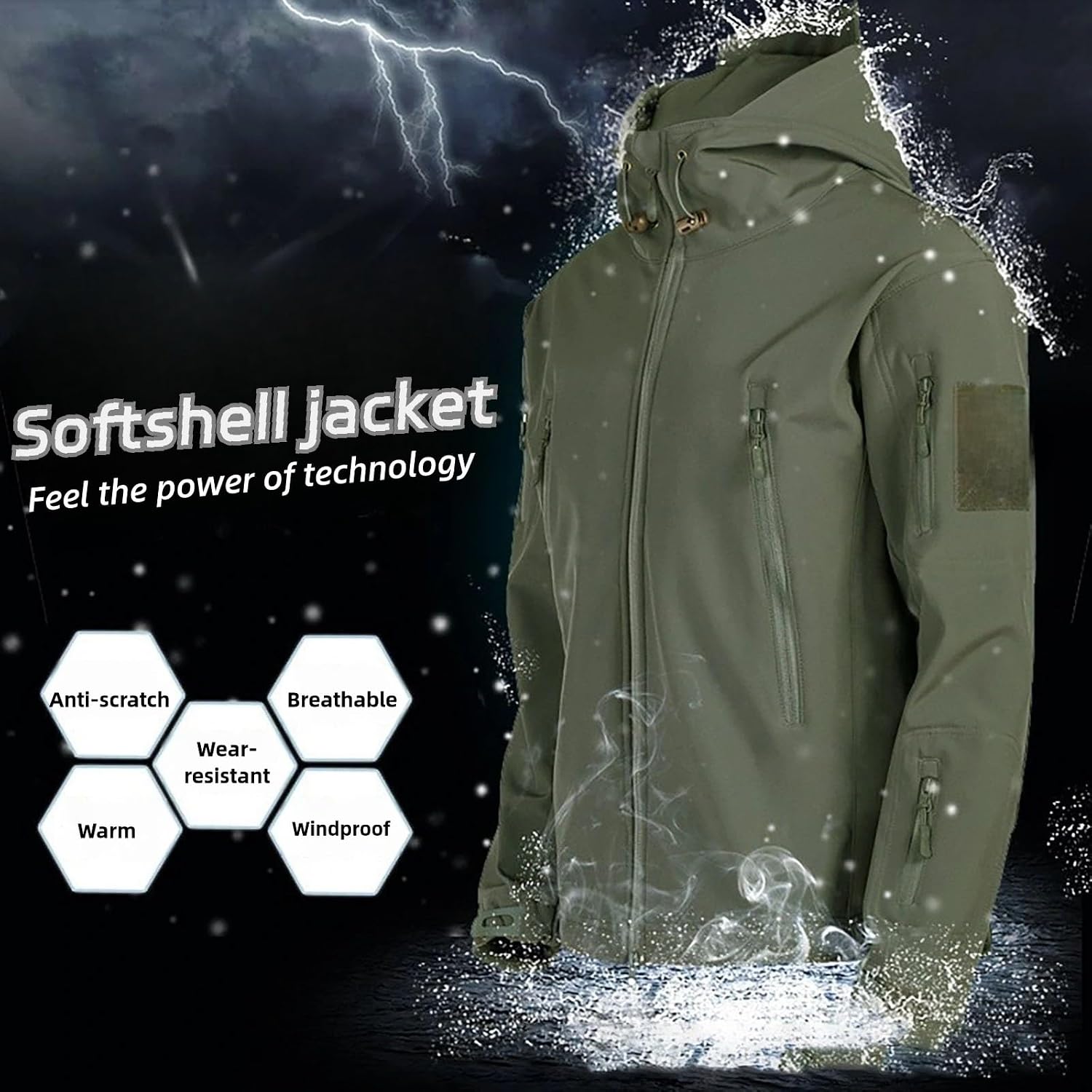 Outdoor Men's Hooded Waterproof Jacket Lightweight Hooded Raincoat 3 in 1 Windproof Fabric Velvet Lining for Hiking Golf Running Daily Casual(Camouflage,XXX-Large)