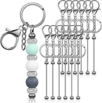 Tondiamo 12 Pcs Beadable Keychains Bars Bulk Blank Beaded Metal Keychain for Craft DIY Gift