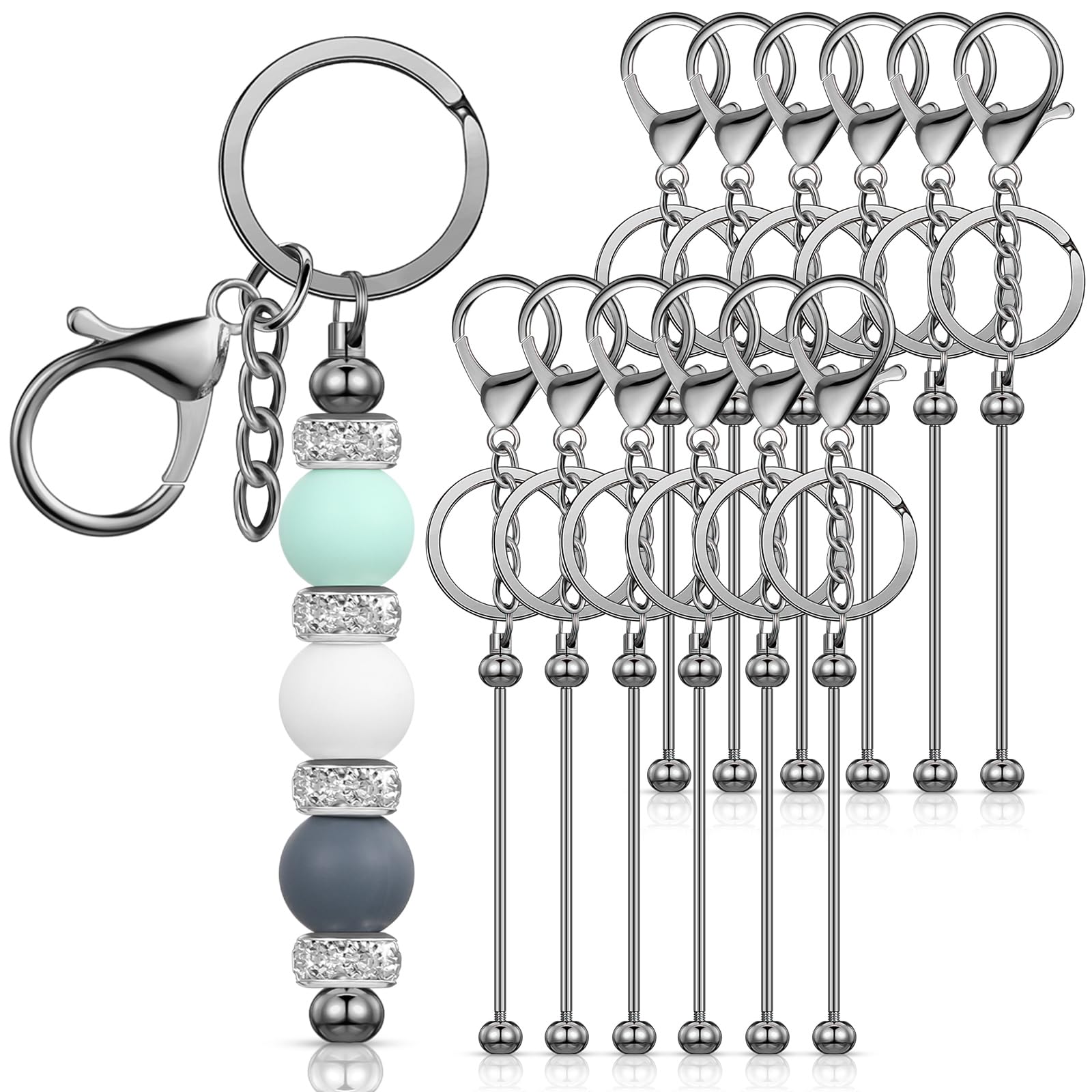 Tondiamo 12 Pcs Beadable Keychains Bars Bulk Blank Beaded Metal Keychain for Craft DIY Gift