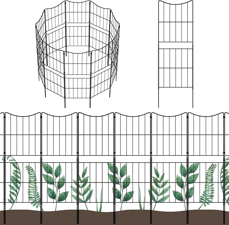 Decorative Garden Fence Fencing 37in (H) x 10ft (L) Dog Animal Barrier, Arc | 10 Pack Rustproof Metal Wire Panel Border, Flower Edging for Yard Landscape Patio Outdoor Decor