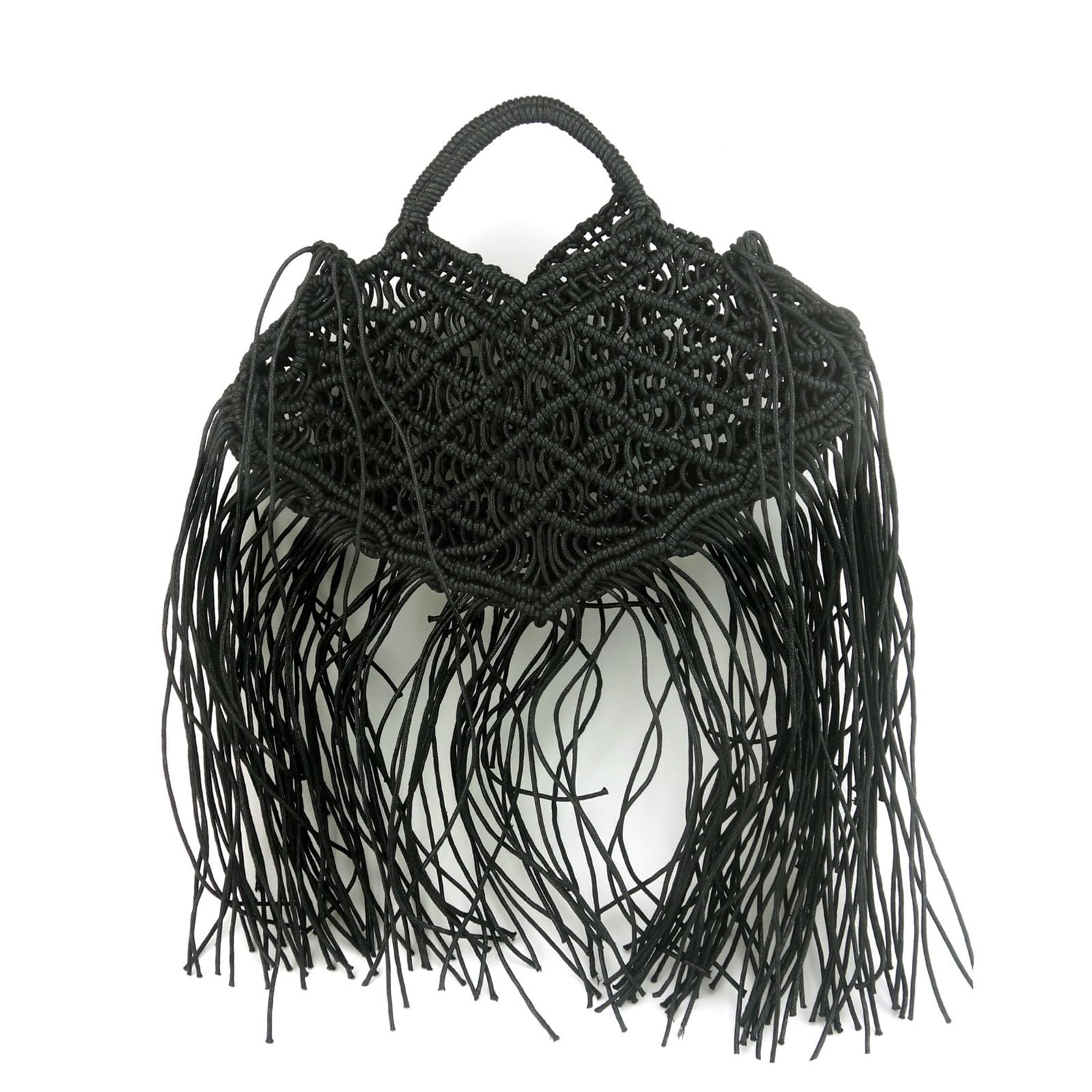 Borsa Uncinetto Borsa tote a rete con nappe Borse da donna intrecciate in corda cava spiaggia estive in paglia Piccole borse casual