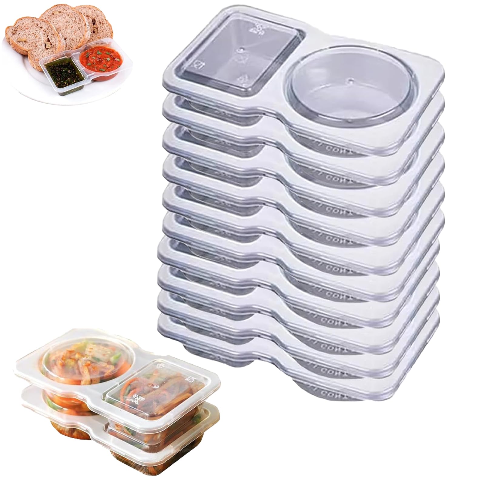 Mzvoo 10Pcs Snack Pots 2 Compartments,Mini Snack Containers With Lids,Snack Box With Compartments,Snack Packs Reusable,Snack Packs,Reusable Snack Pack Containers,For Sauce Condiment And Dip