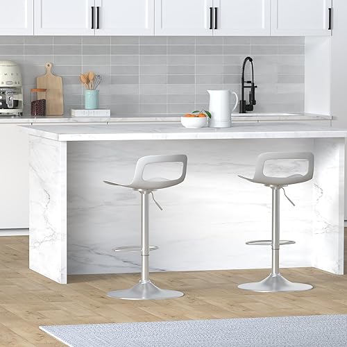 Miniatura 23 de thksbought Juego de 2 taburetes de bar modernos de plástico ajustable de altura giratoria (negro mate) Negro -,Gris,Blanco