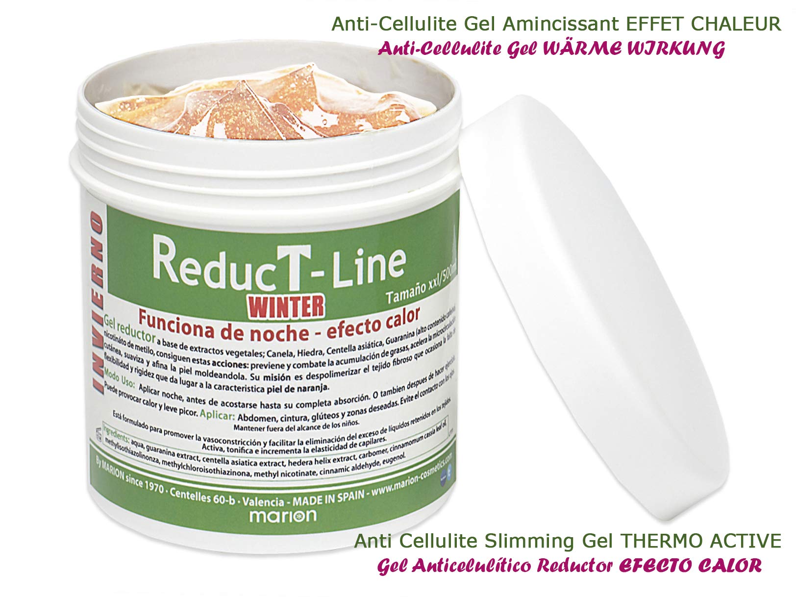 Anticelulítico Reductor Reductline WINTER Efecto Calor xxl - 500 ml, a base de Extractos Vegetales; Canela, Centella Asiática, Hiedra, Guaranina, Nicotináto de Metilo Todo Tipo de Piel.