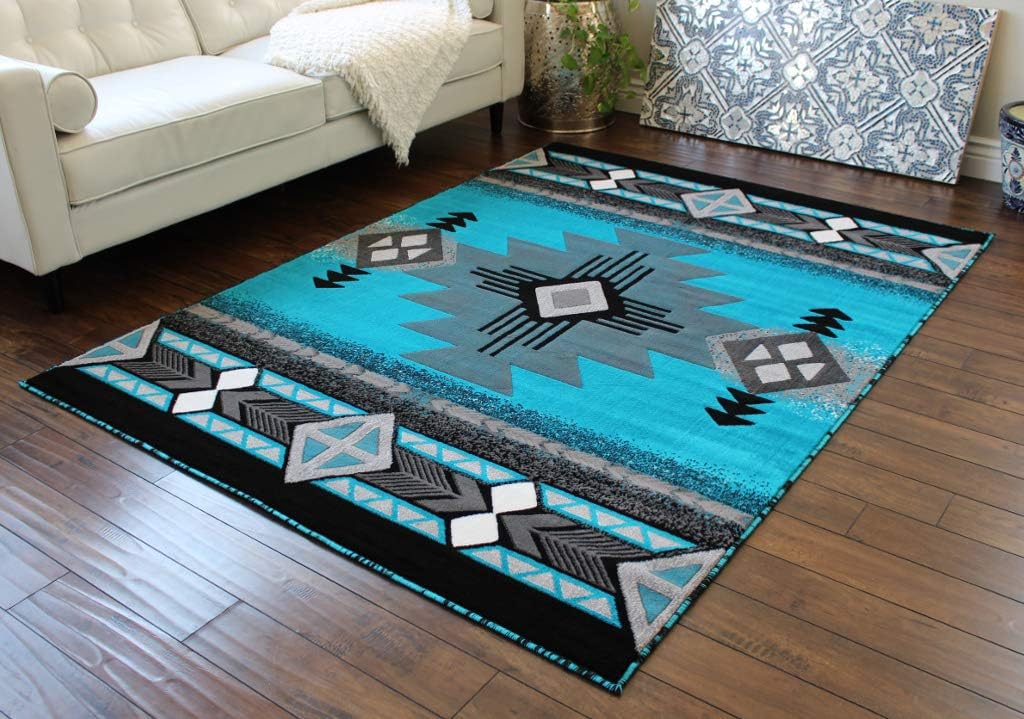 Masada Rugs, Southwest Native American Design Area Rug (6 Feet X 9 Feet, Turquoise)