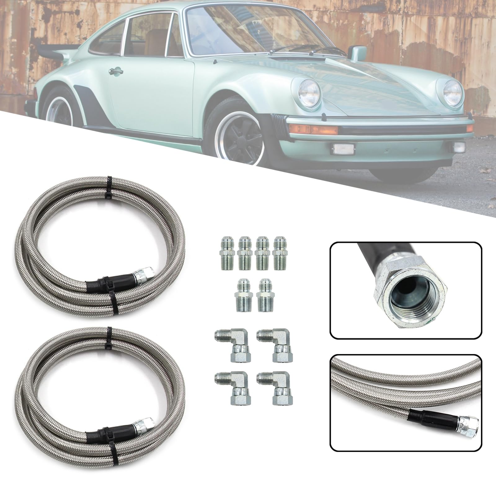 52 Zoll AN6 Getriebeölkühler Schlauchleitung Set Edelstahl Geflochten Transmission Cooler Hose Lines für TH350 TH400 700R4 4L60E 4L65E 4L80E Powerglide für Ford C4 C6 AOD