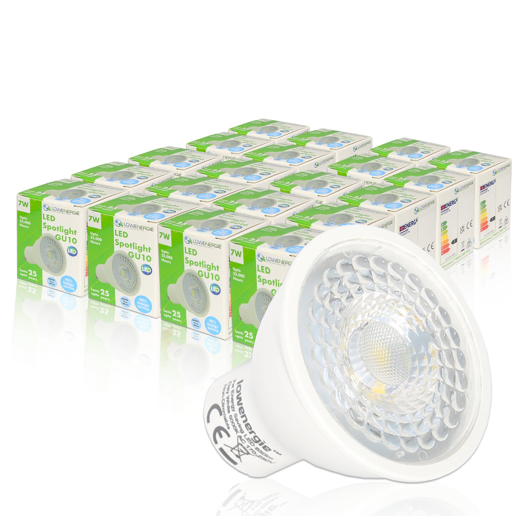 LOWENERGIE 7W GU10 SMD LED Spotlight Lamp Downlight F Rated Bulbs Lights 240V (Day White, 20 Pack) — image 1