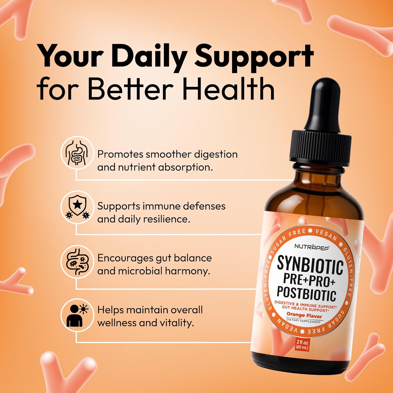 Synbiotic Liquid Drops - Probiotic Prebiotic & Postbiotic Supplement for Adults Kids Ages 4+ - Daily Synbiotic for Gut Health Digestive & Immune Support - Vegan Gluten-Free Sugar-Free 2 fl oz - Image 3