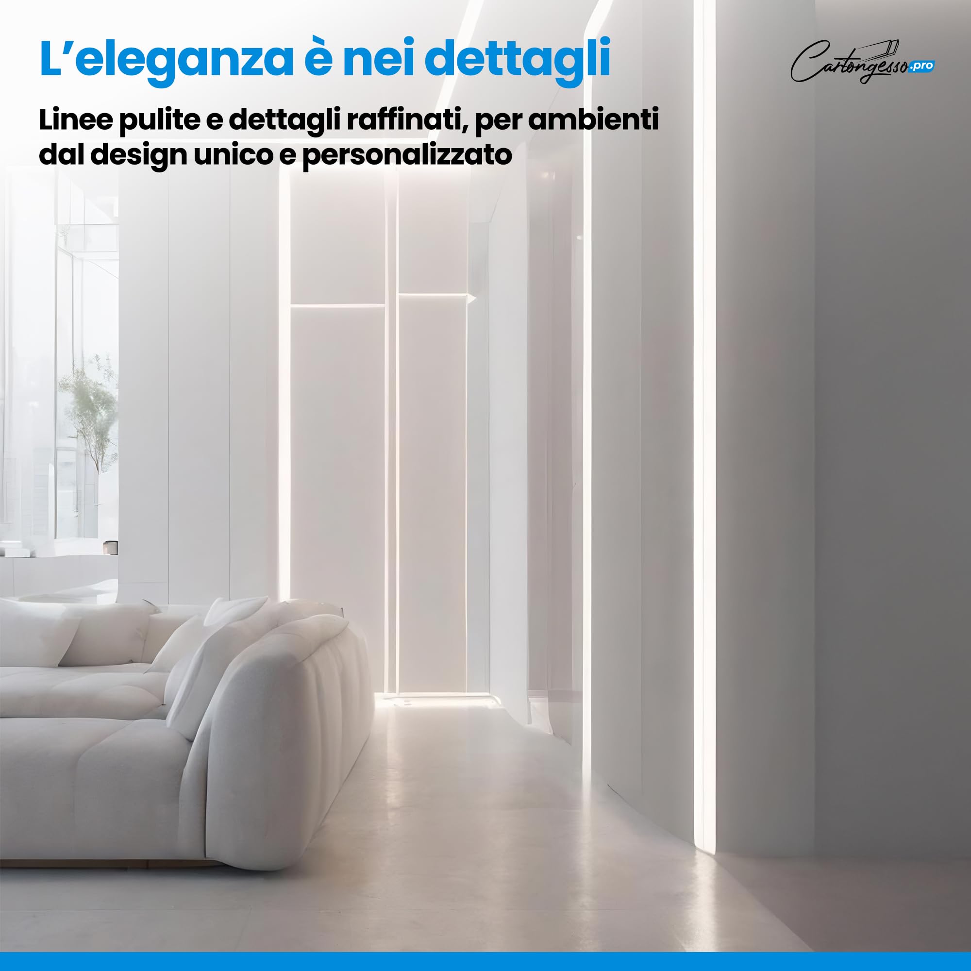 Profilo led cartongesso 2 mt x 12 cm| Profili Led Integrato nel cartongesso |Taglio di Luce Integrata nel Cartongesso | Profilo porta led in cartongesso 2 mt x 12 cm
