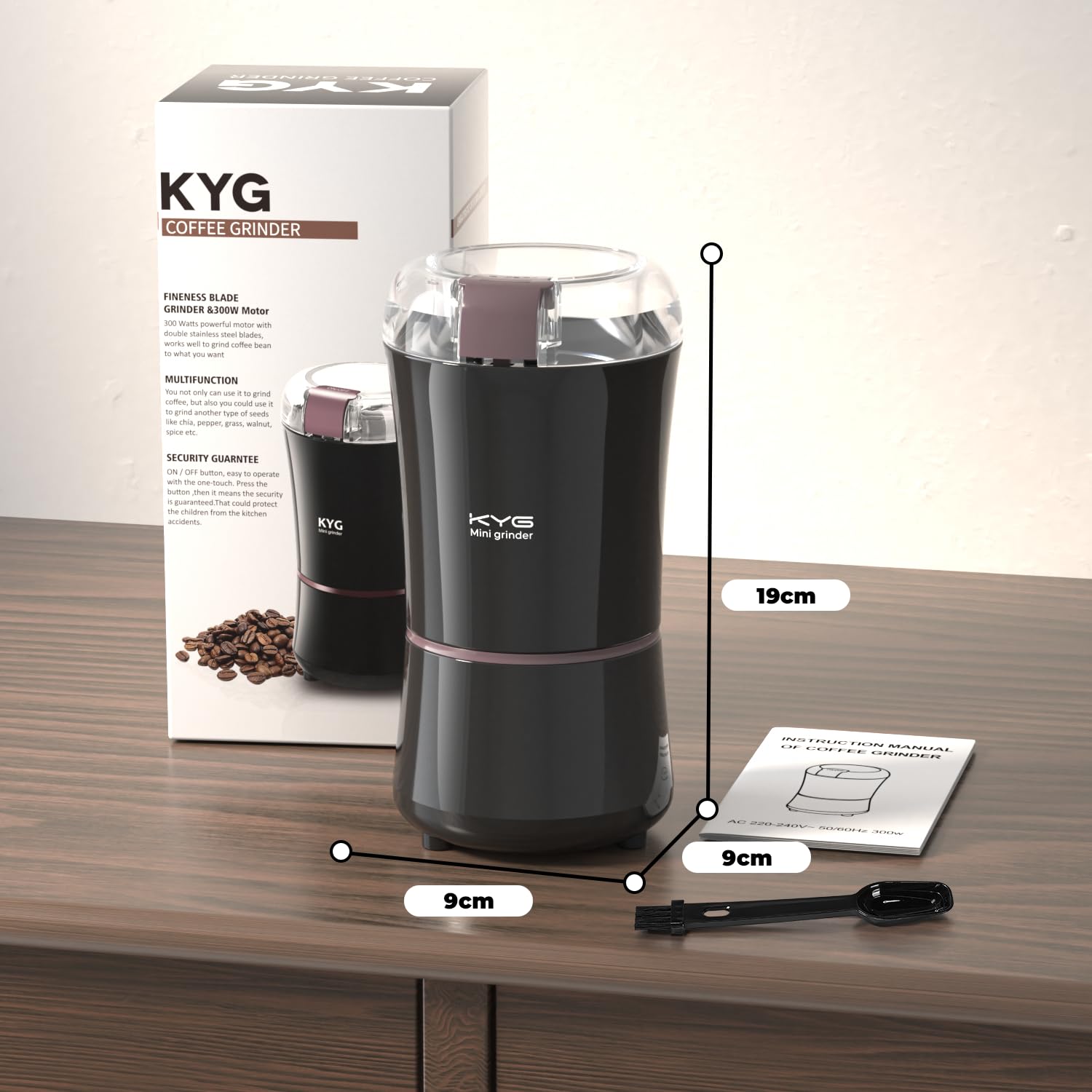 KYG Macinacaffè Elettrico 200W 50g con Lame in Acciaio Inox Macinino Inossidabile 304 Coffee Grinder per Chicchi di caffè Macina Spezie Semi Pepe Zucchero Sale