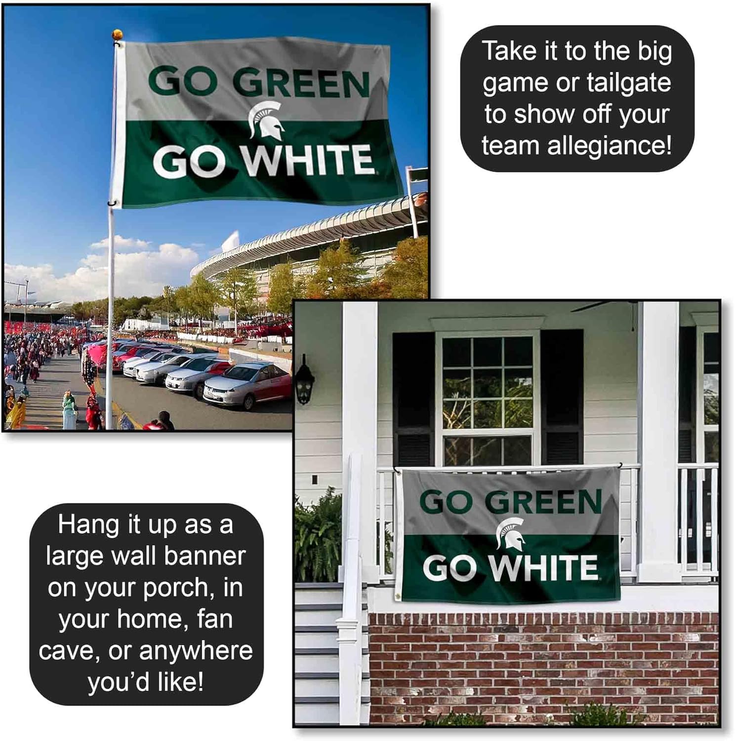 Michigan State Spartans Go Green Go White Large Outdoor Banner Flag