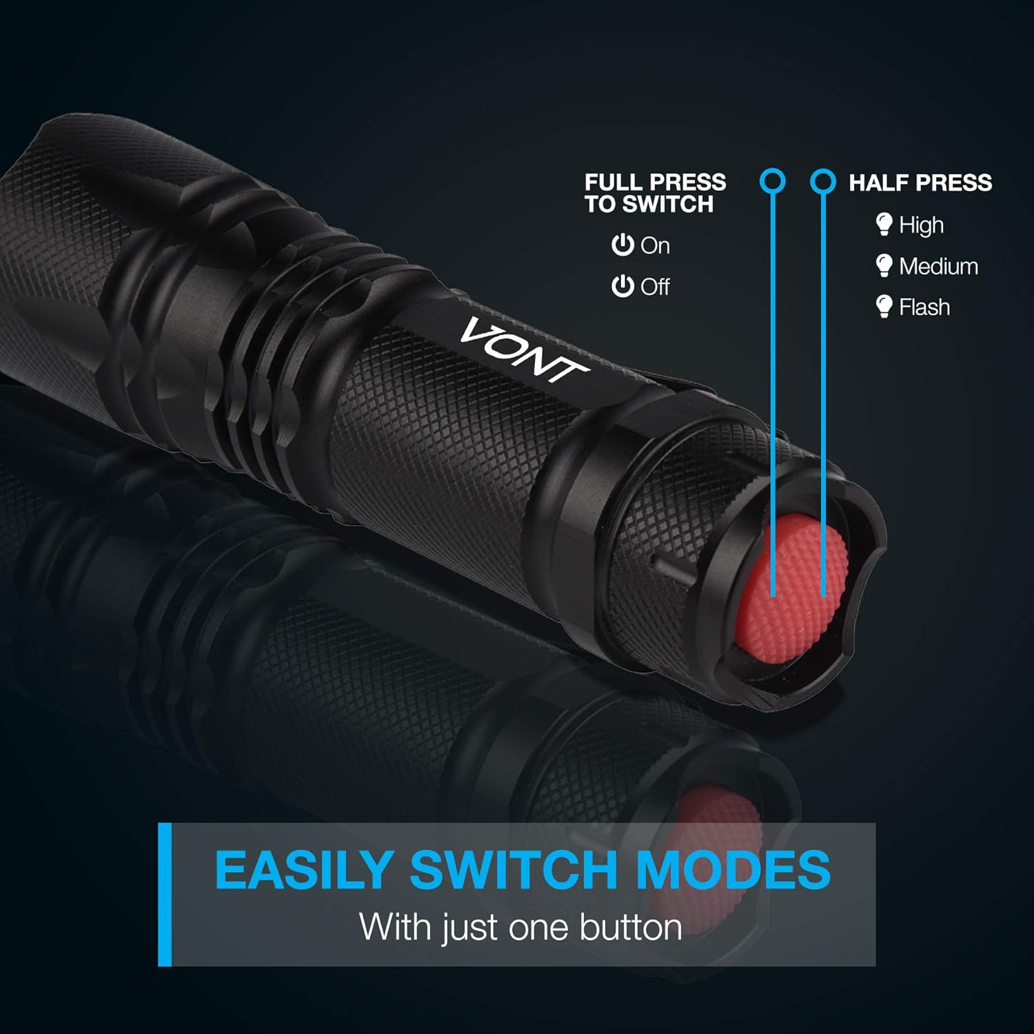 Vont LED Tactical Flashlight, Ultra Bright LED Flashlight, Smart Compact Design, Anti-Slip Surface, 3 Modes, High in Lumens, Handheld Light, Suitable Camping, Hiking etc. - - 