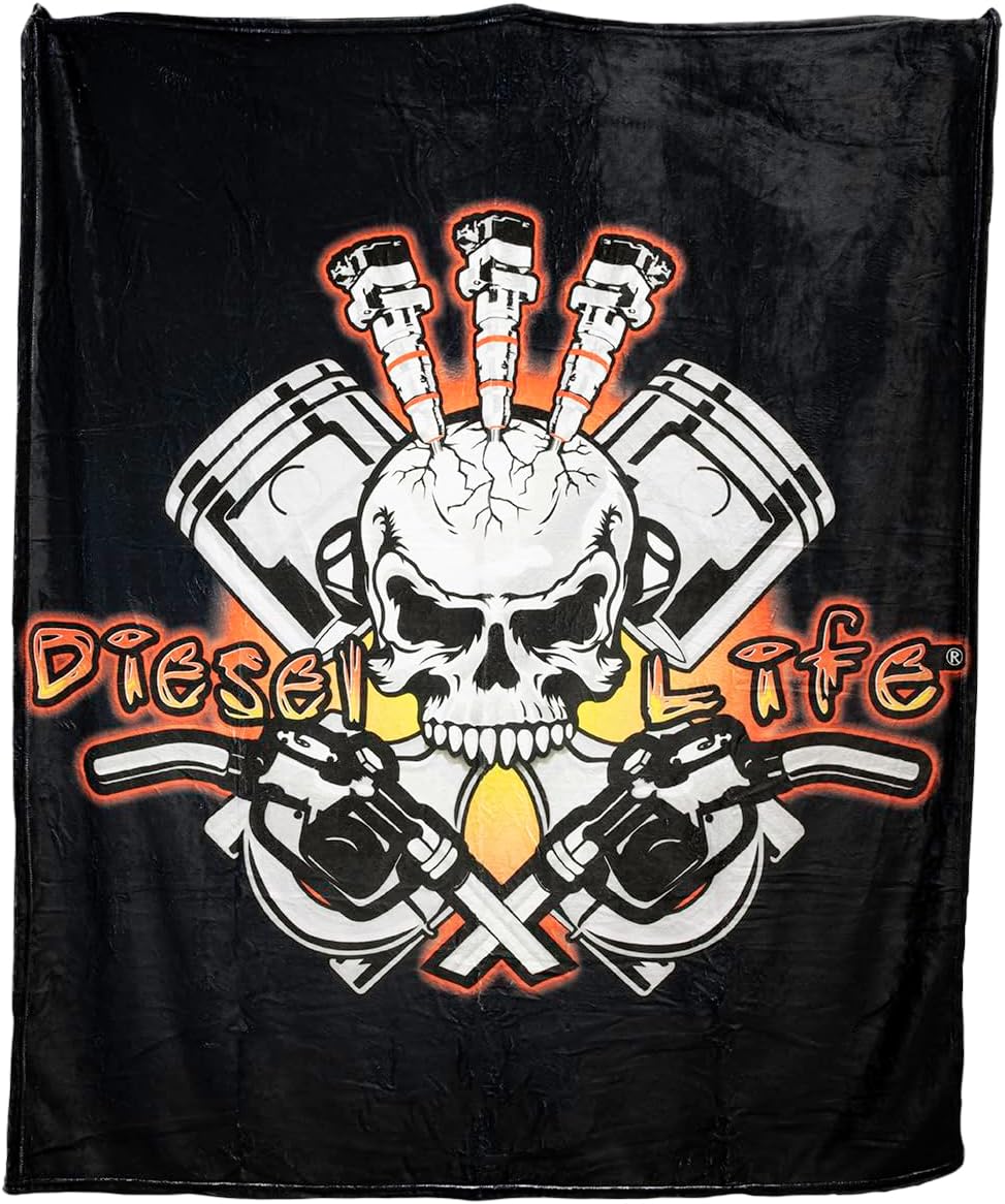 Diesel Life Injector Skull Plush Throw Blanket DL01INJSK for Couch Lightweight Cozy Soft Throw for Sofa Vehicle Home 50x60
