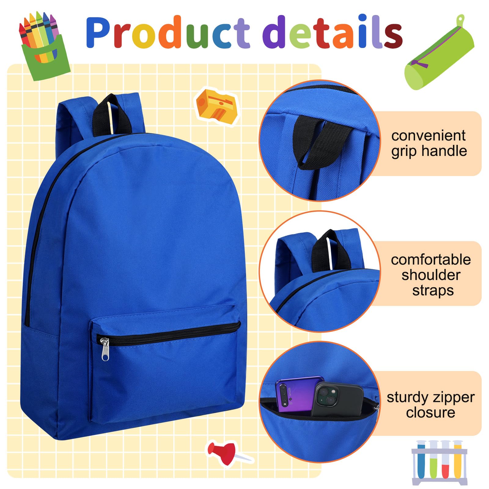 Silkfly 12 zaini da 43,2 cm con 144 pezzi kit di materiale scolastico include pennarelli, forbici, righelli, temperamatite, penne a sfera, gomme, astucci, matite per scuola elementare e media, Colore