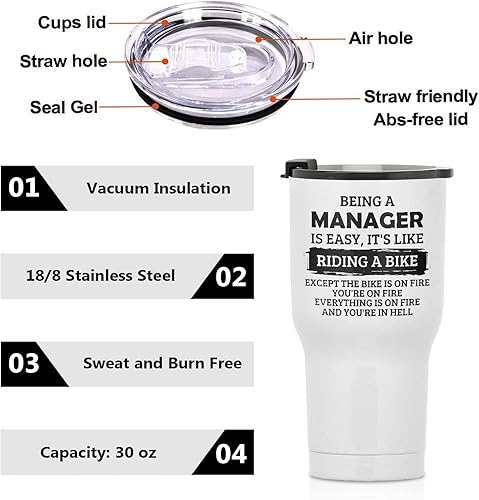 Miniatura 7 de Being A Manager Is Easy It's Like Riding A Bike - Vaso de viaje de acero inoxidable de 30 onzas con aislamiento térmico para compañero de trabajo y