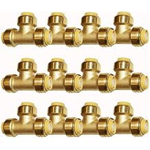 HQMPC Push Copper Fitting 1/2 Pex Fitting 12 Pcs Pex Tee Push Fit Plumbing Tee, Push-to-Connect Plumbing Fittings, Brass Pipe Connector T Fittings for Copper, PEX, CPVC, No Pb 12, 1/2 Inch
