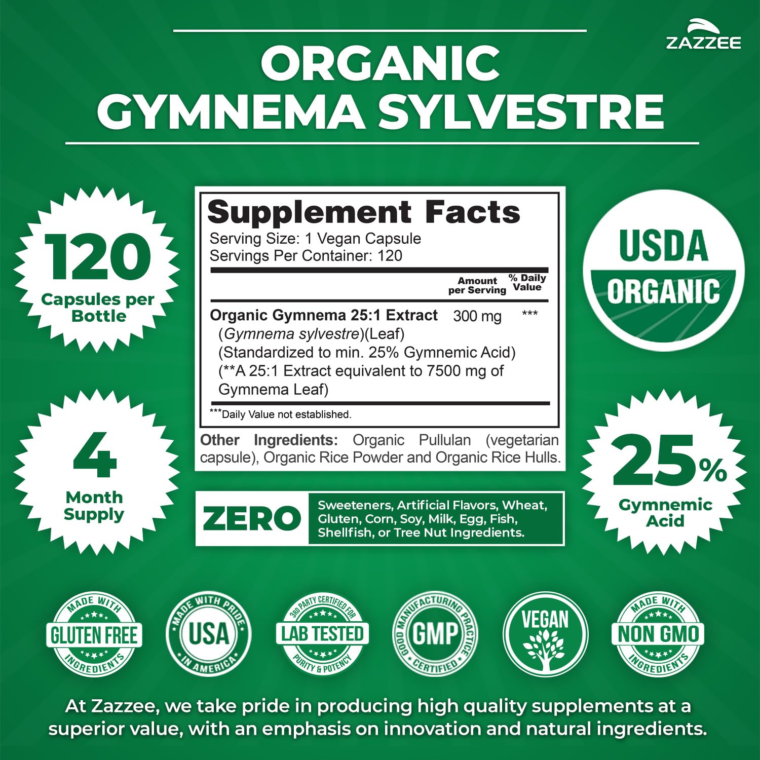 Zazzee USDA Organic Gymnema Sylvestre 25:1 Extract, 25% Gymnemic Acid — Amazon image 3