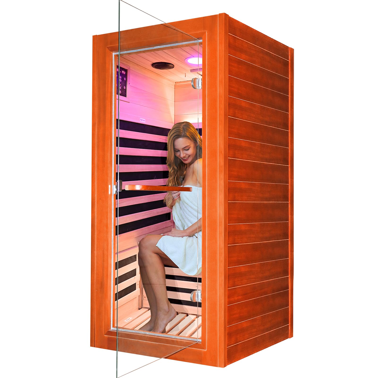 ToTibuy Infrared Sauna for Home Indoor Sauna Wooden Dry Sauna Room Low EMF for 1 Person with Control Panel, Bluetooth Speaker, Reading Lamp