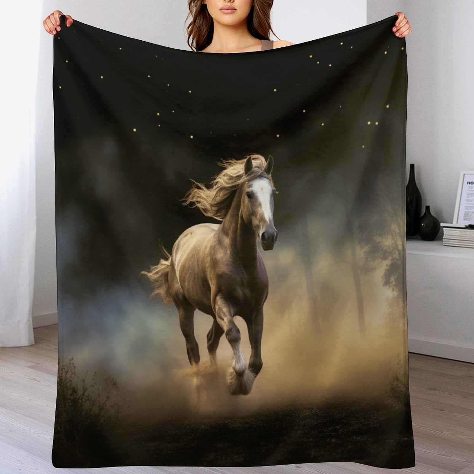Couverture cheval en polaire de flannel chaude 130x180cm pour lit et canapé