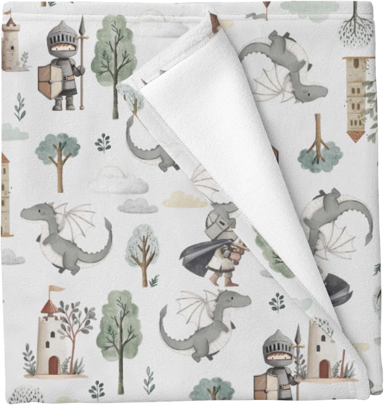 Cute Pastel Dragons Castle Knight Baby Blankets for Boys Girls Fantasy Dragons Trees Swaddle Receiving Blanket Magical Soft Swaddling Wrap for Unisex Newborn 50x60in
