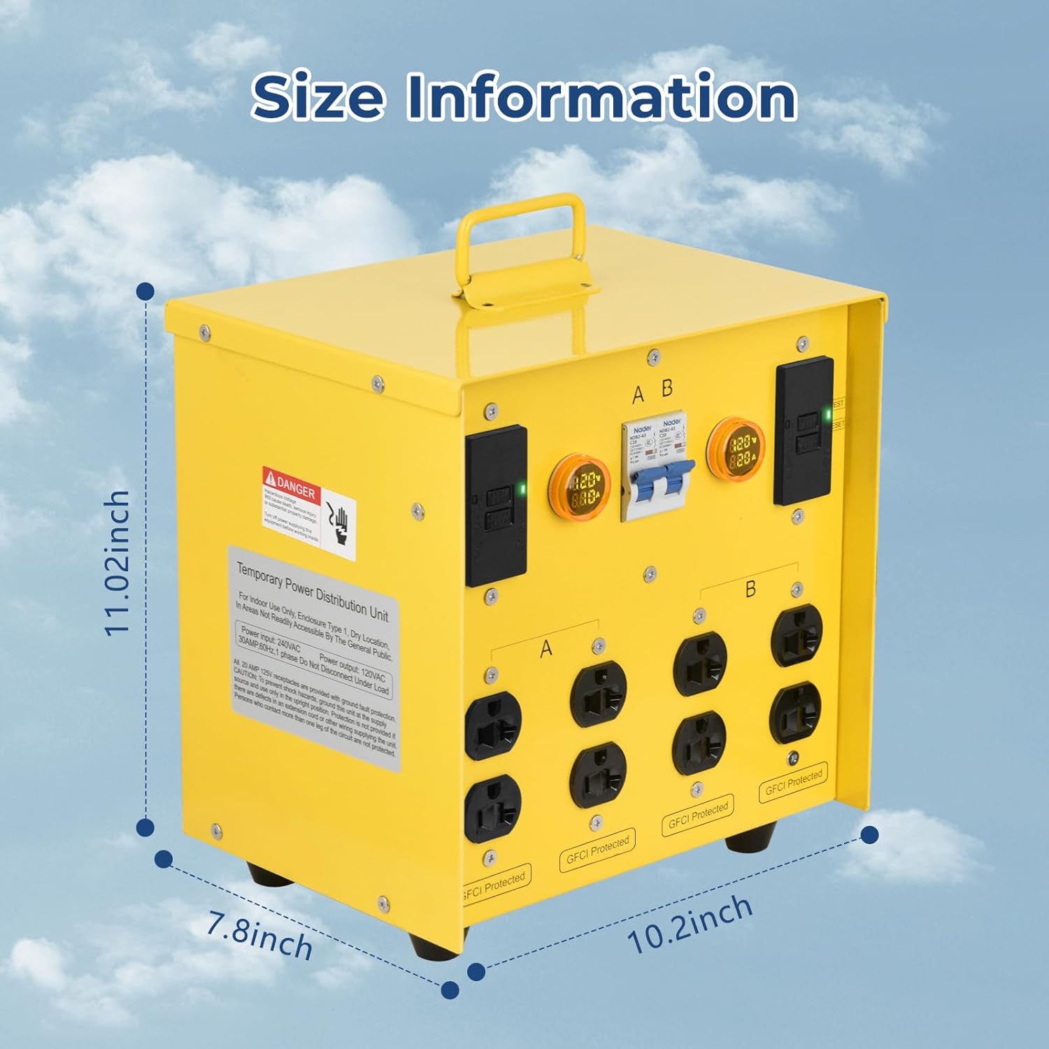 30-Amp Portable Power Center, Split 240VAC Input into 2 Separate 120VAC Output, A&B Zone Independent Control with 2 Mini Voltmeter and Ammeter - Image 6