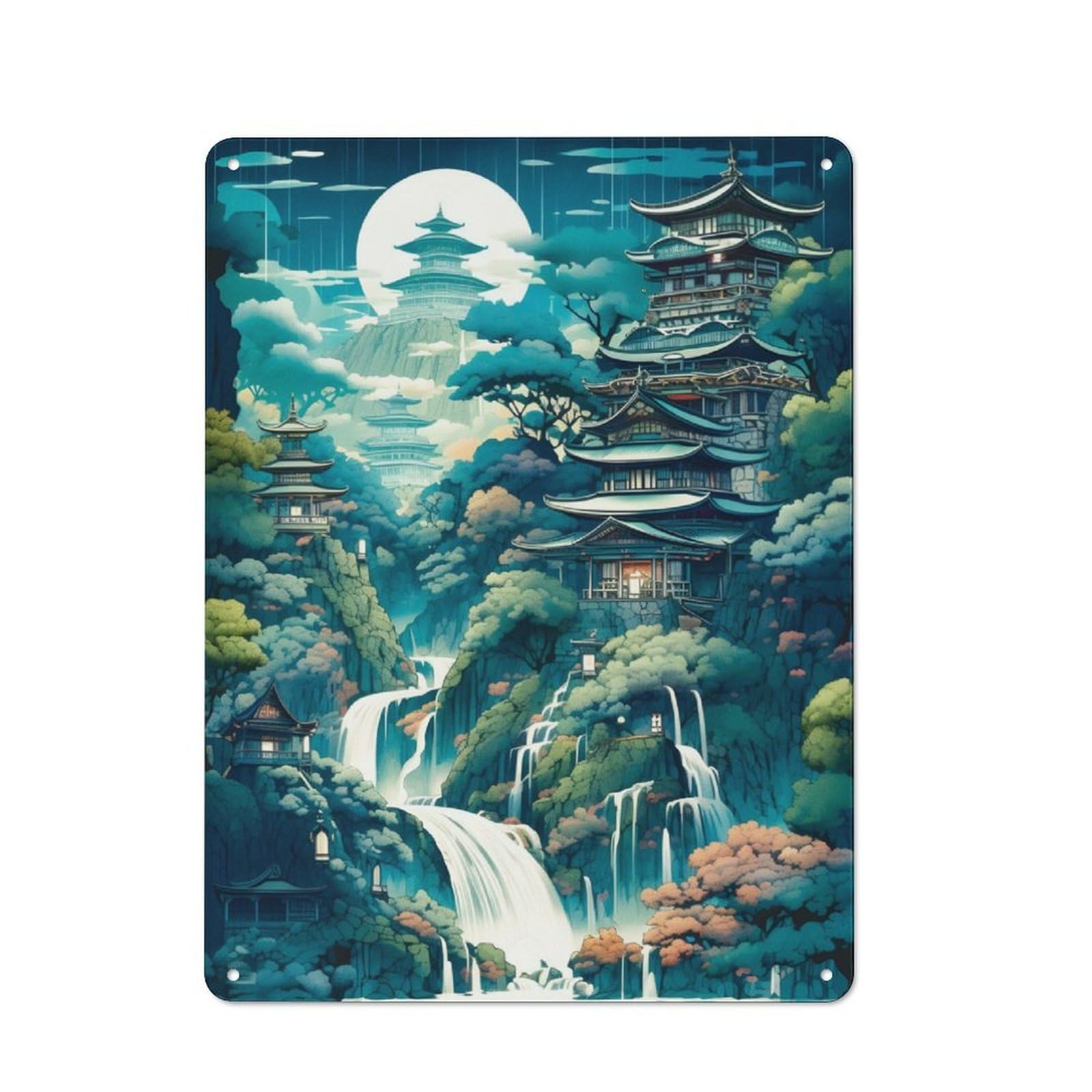 Junmoney Japanese Fantasy Palace 08 40X30cm Retro Metal Sign With For Café Or Restaurant, For Collectors Decorating Cafés And Restaurants