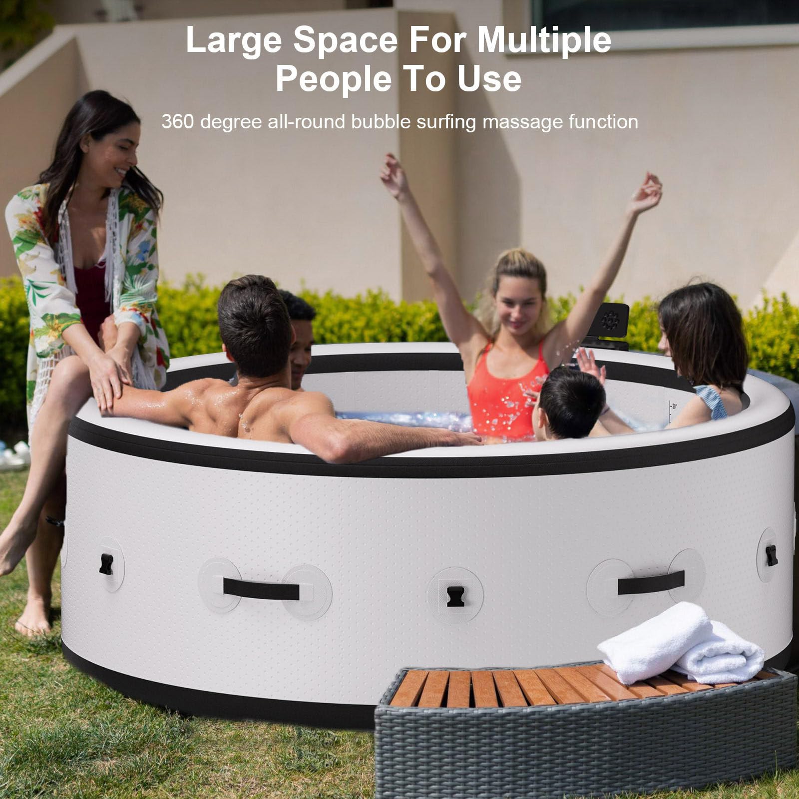 SPA Inflable Grande Y Portátil, Redondo, para 4-6 Personas, para Exteriores, con 150 Chorros De Aire, Bomba De Calefacción Y Cubierta Aislante, 205 X 71 Cm, para Patio, Jardín Y Exteriores