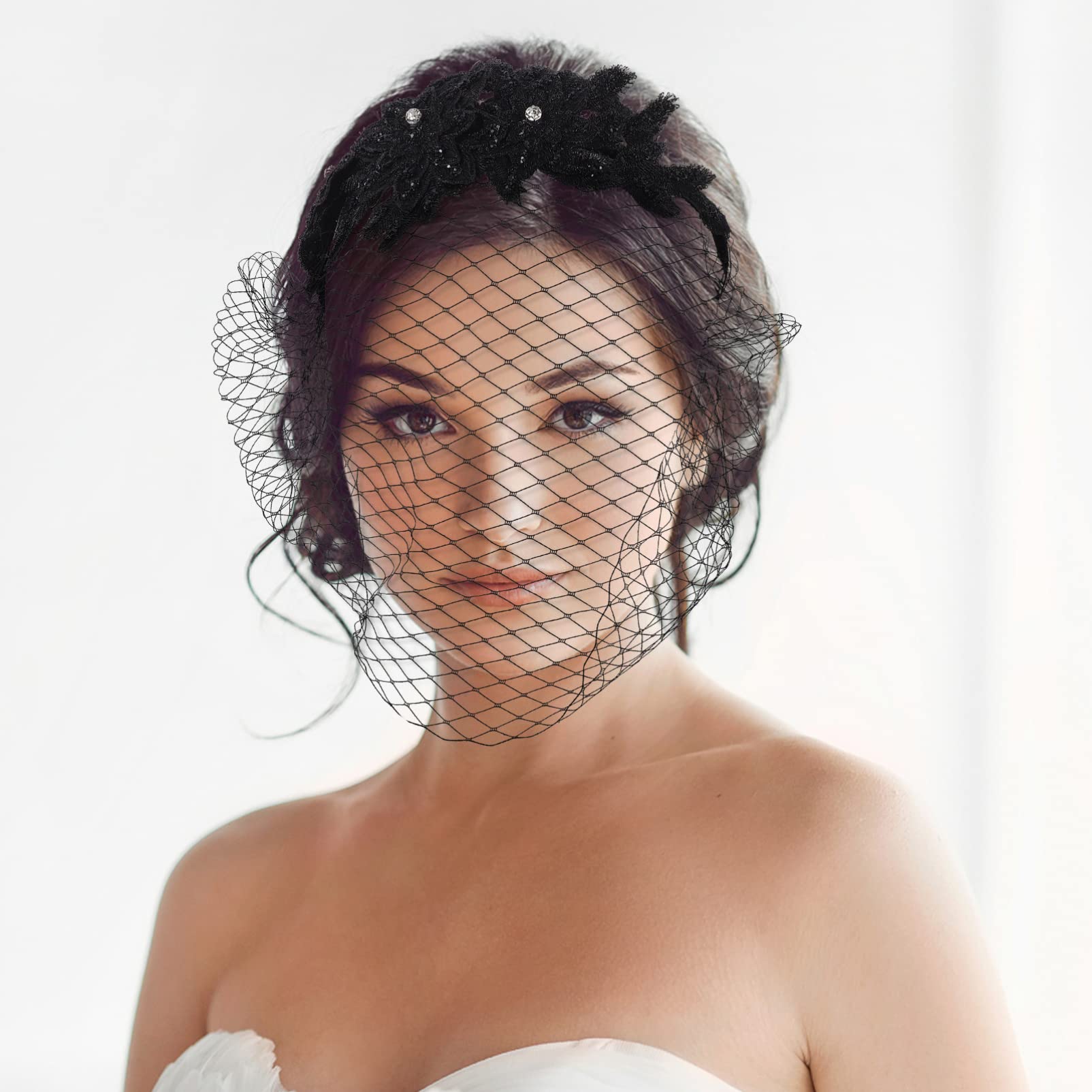 Amazon.com : FOMIYES Elegant Bridal Veil Headband Black Mesh  display picture 1