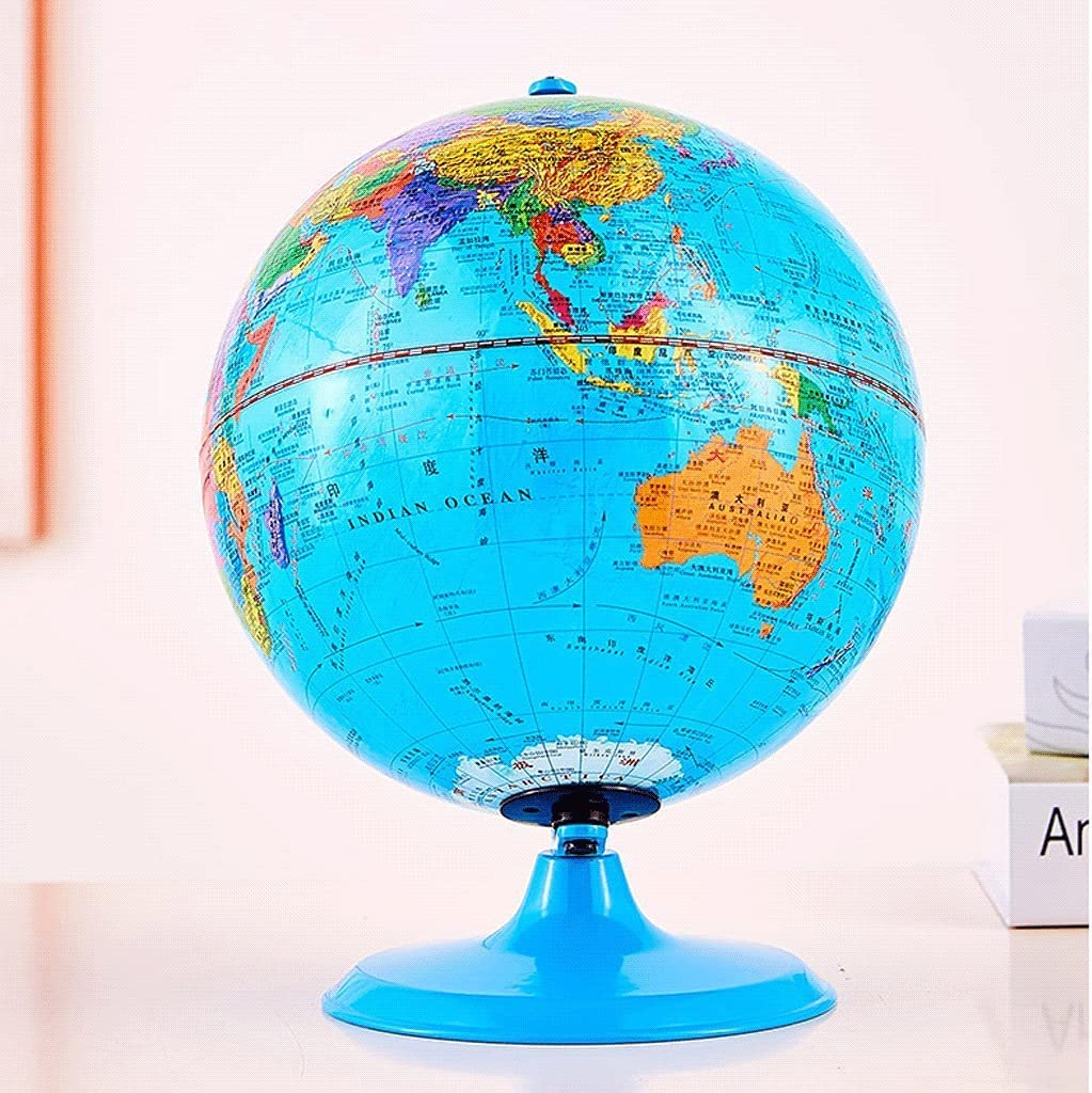 Klassischer Blauer Weltglobus, pädagogischer Geographie-Lernglobus mit Metallständer, 9,8 Zoll Durchmesser (Weltglobus+AR)