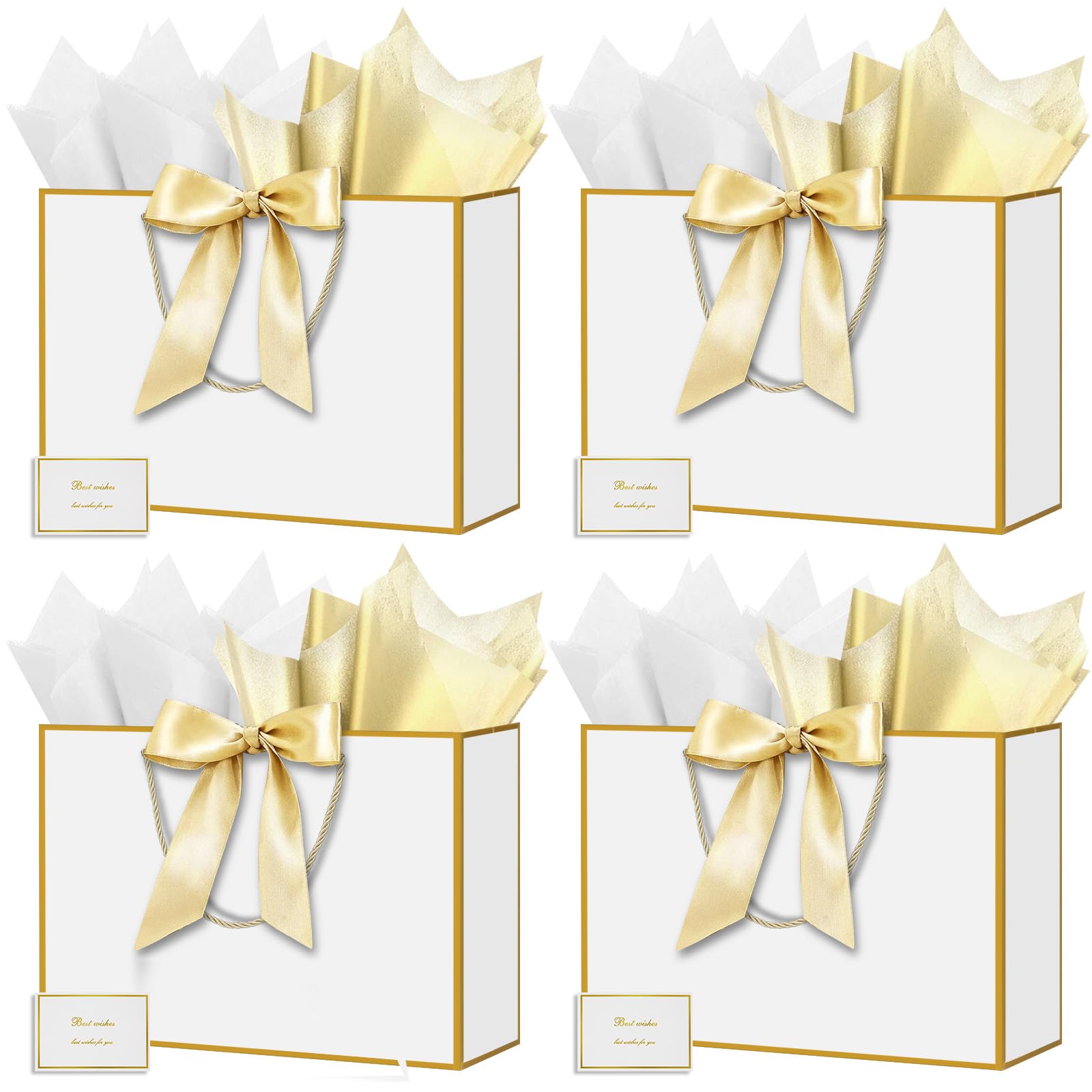 HONTIUS 15.75'' Extra Large Gift Bag, Recyclable Presents Big Paper Gift Bags with Handles Ribbons Cards, 40*30*12.5cm Wedding Birthday Party Present Bridesmaid Gift Gifts Bag Reinforced Base 4PCS C