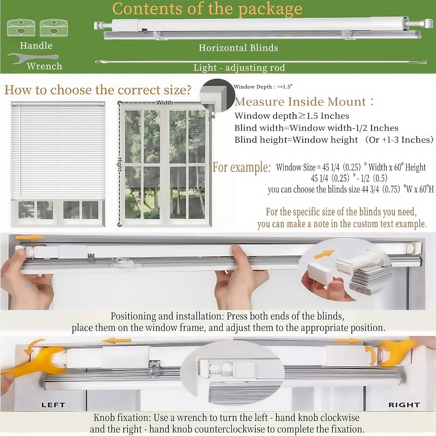 No Tools No Drill 1 Aluminium Mini Blinds,Cordless Venetian Blinds Light Filtering，Blackout，UV Protection，Horizontal Blinds and Shades for Window Door Size.White
