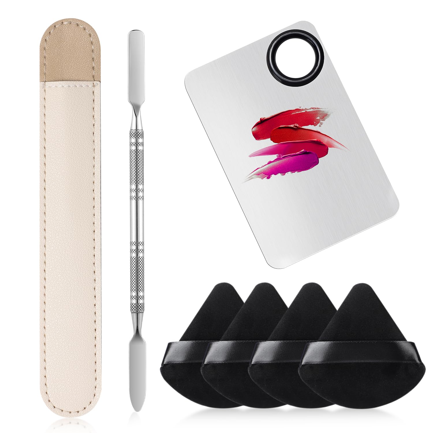 Etercycle 7-in-1 Makeup Spatula Powder Puff Set - Professional Cosmetic Palette with Triangle Puff for Eye Shadow, Eyelashes, Body Loose Powder - Wet and Dry Makeup Tool