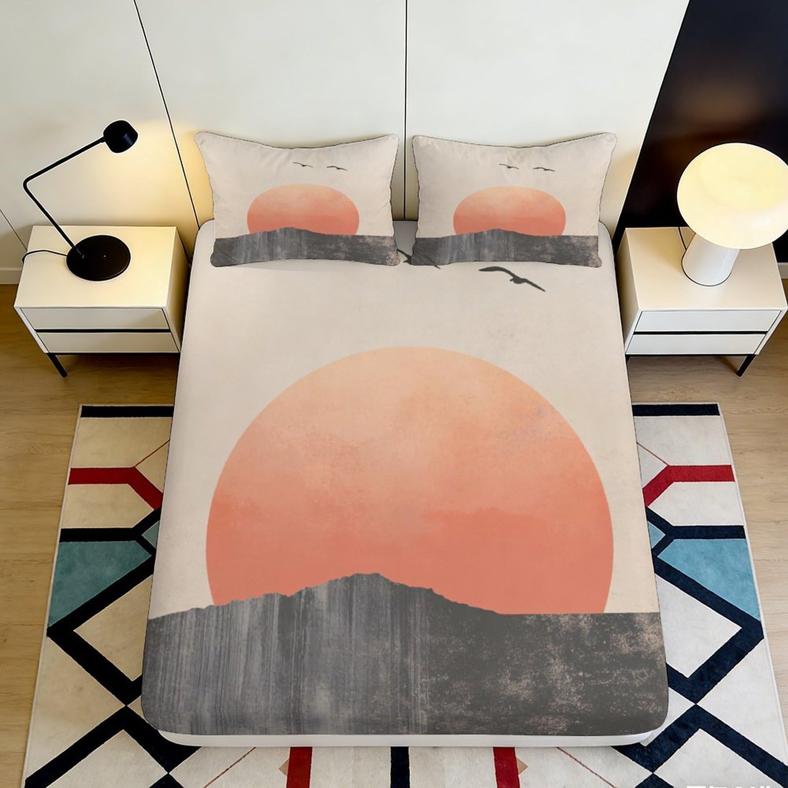 Pnayamiorkfel Style-2 3D Printed Sunset Landscape Fitted Sheet Microfiber Soft Orange Sunrise Bed Cover For Bedroom Dorm Decoration Protection 90X200x25cm