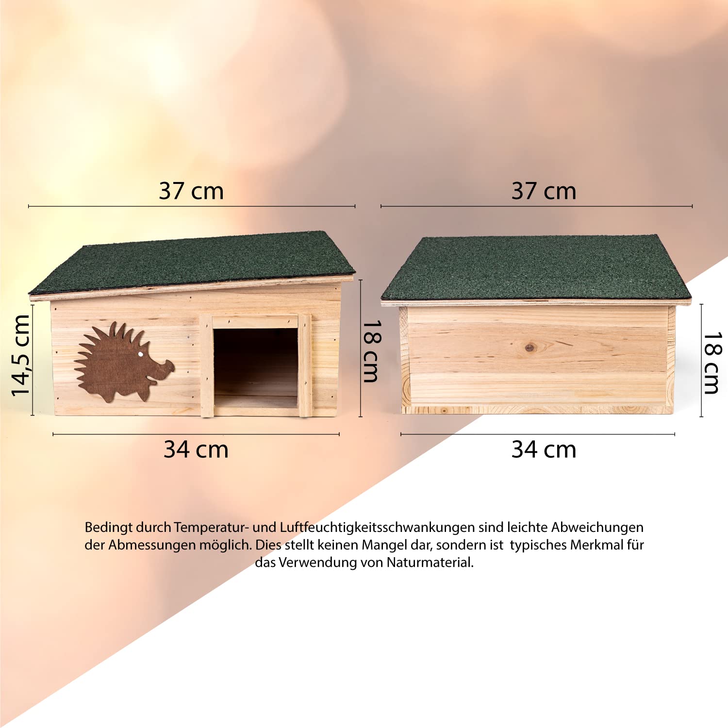 CULT Igelhaus mit Boden aus Holz 37 x 37 x 18 cm Igelhotel Labyrintheingang Igelfutter Haus Igelhütte Schlafhaus Deko Garten