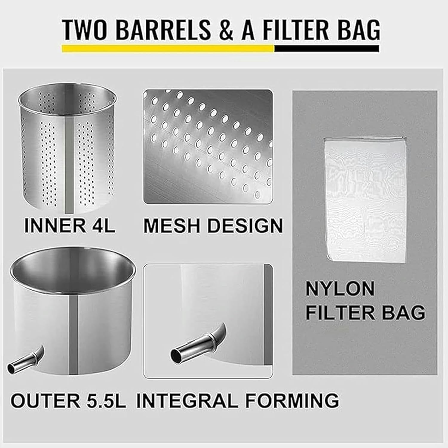 Wine Cider Press, 6 -Liter Fruits, T -Shaped Mango, Double Antioxidant Stainless Steel Barrels, Honey Processing Extractors, Cheese Elaboration ~/