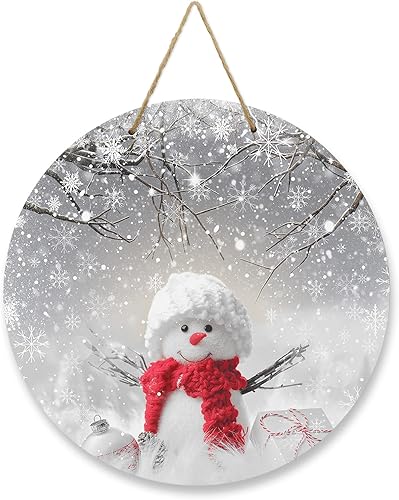 Letrero de bienvenida para puerta delantera, porche, frontones de pared, rama de muñeco de nieve, copo de nieve, escena de nieve, corona de Navidad,