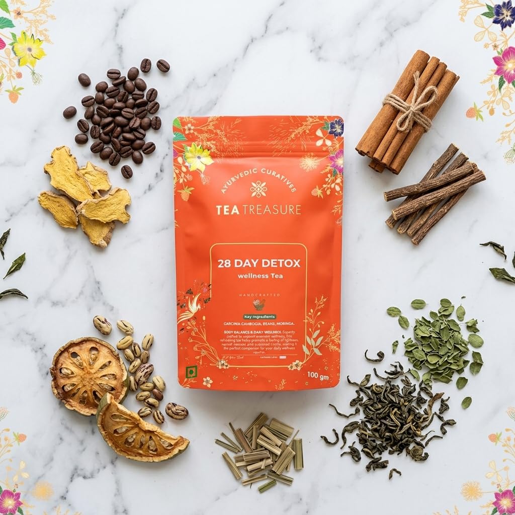 Tea Treasure 28 Day Detox Herbal Blend Tea for Metabolism & Digestive Support | Helps Reducing Belly Fat, Bloating & Skin Glow | Cleanse & Digestion Support | Natural Herbal Tea |100 gm 3