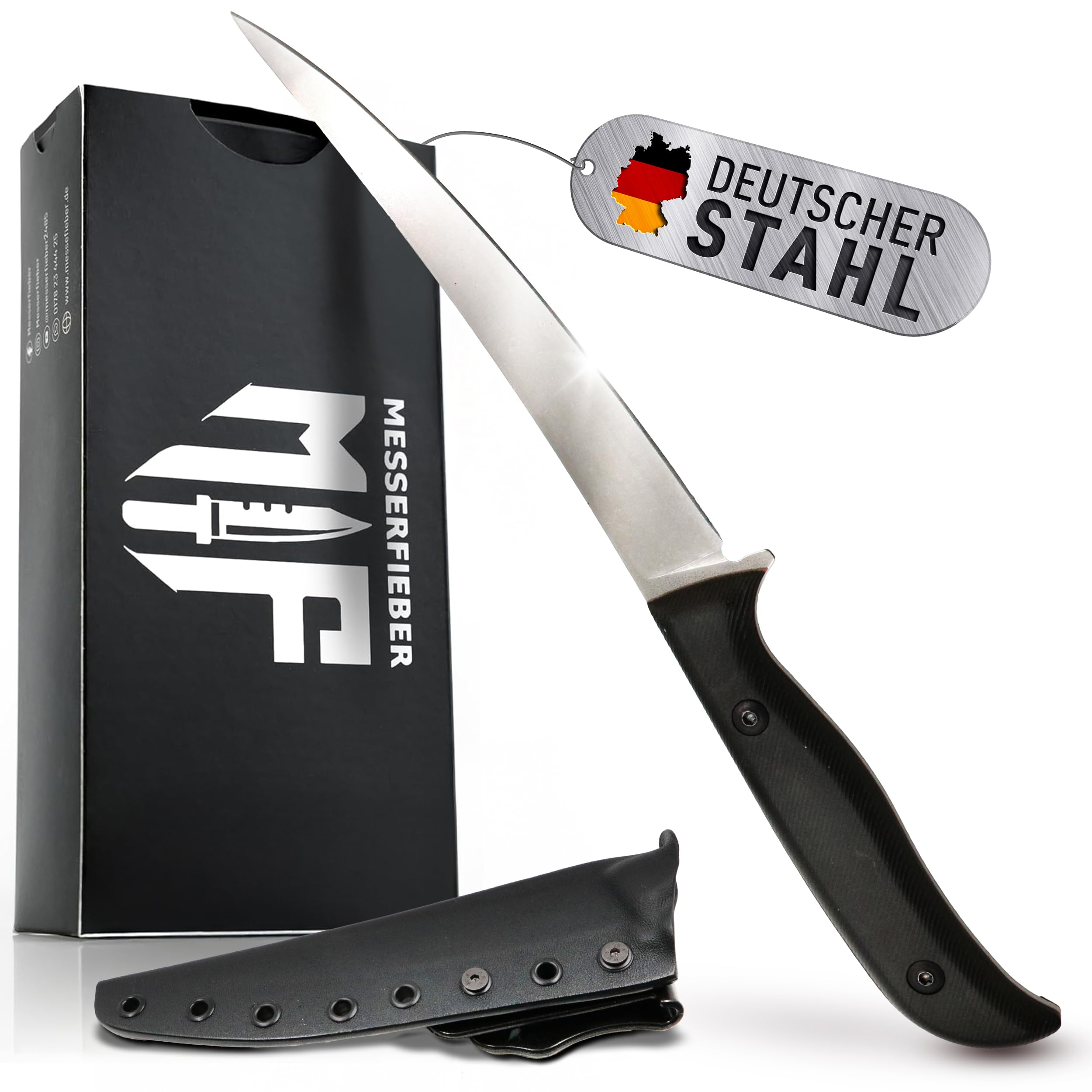 Messerfieber® Filetiermesser 16 cm [Mit Edelstahlklinge & T10-Griff] – inkl. Kydex-Scheide – Filetiermesser für Fisch & Fleisch – Ausbeinmesser für Küche, BBQ & Outdoor (Handgefertigt & Rostfrei)