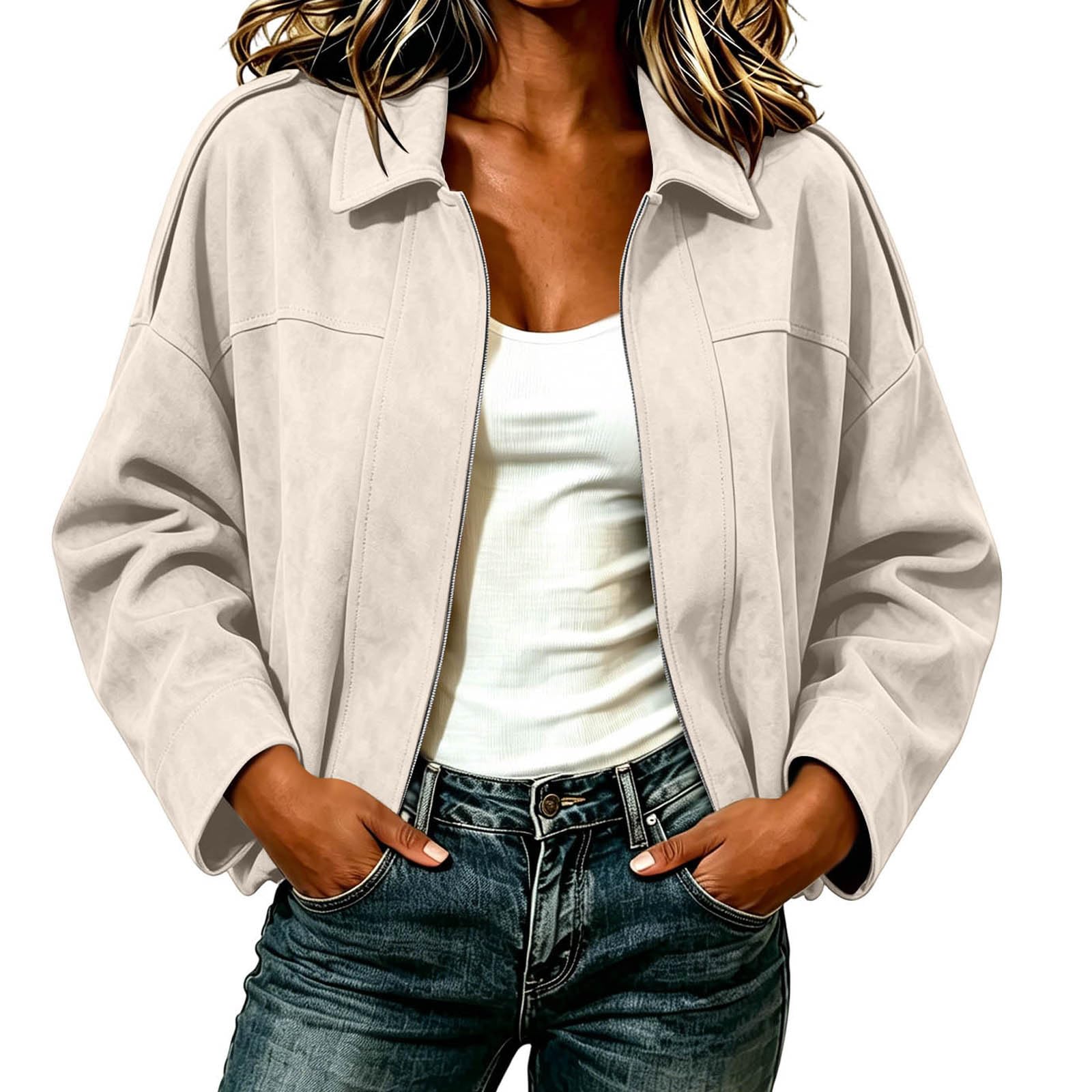 Bomberjacke Damen Einfarbige Jacke Pilotenjacke Blouson Kurz Casual | Übergangsjacke Damen,Langarm Design,Hochwertige Optik,Bequeme Passform,Lässigen Outfits,Ideal für Alltag und Freizeit