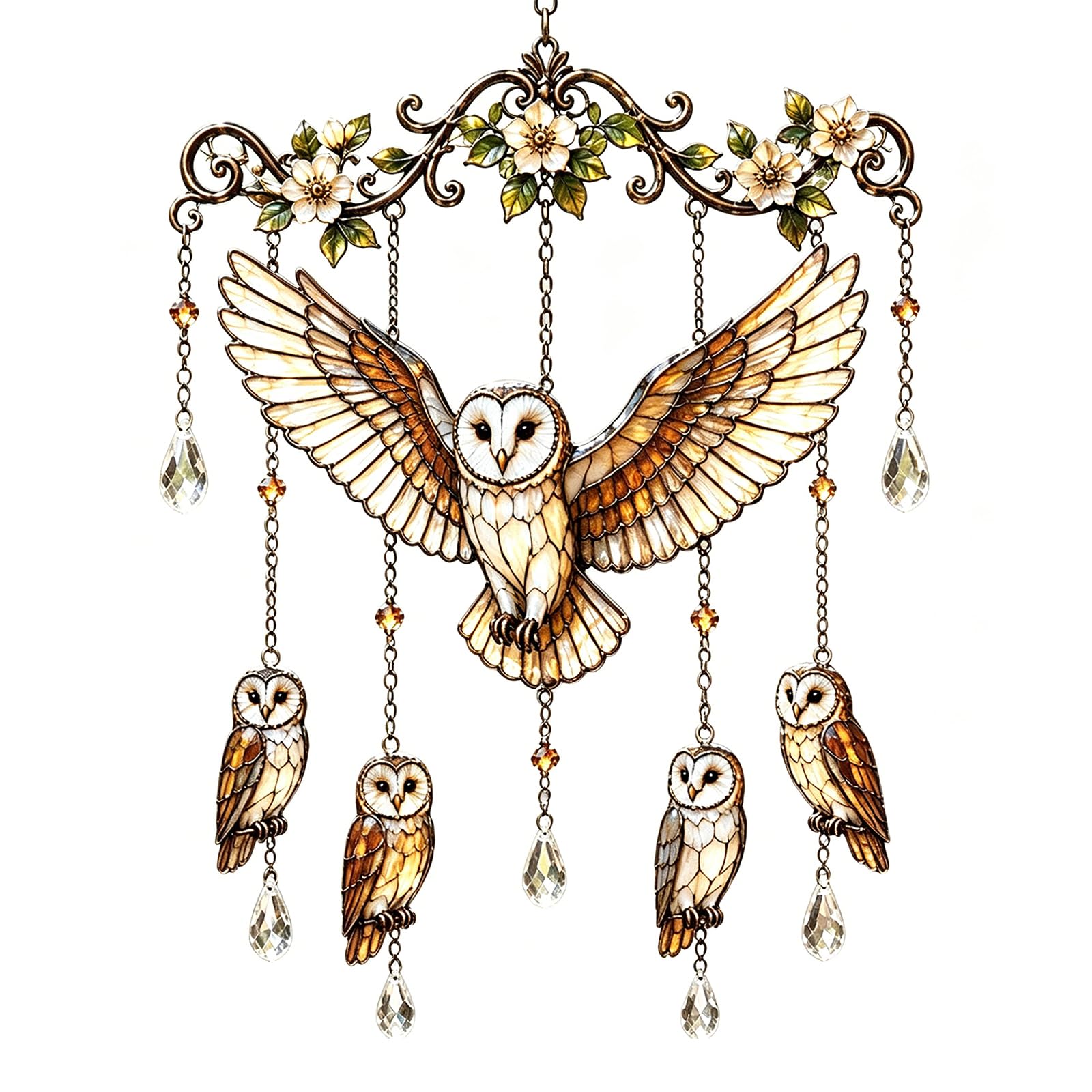 Generic Graceful Bird Wind Chime with Crystal Pendants Colorful Bird Hanging Ornaments Creative Birds Winds Chimes for Women Mothers Day Birthday Memorial Gifts (Owl)