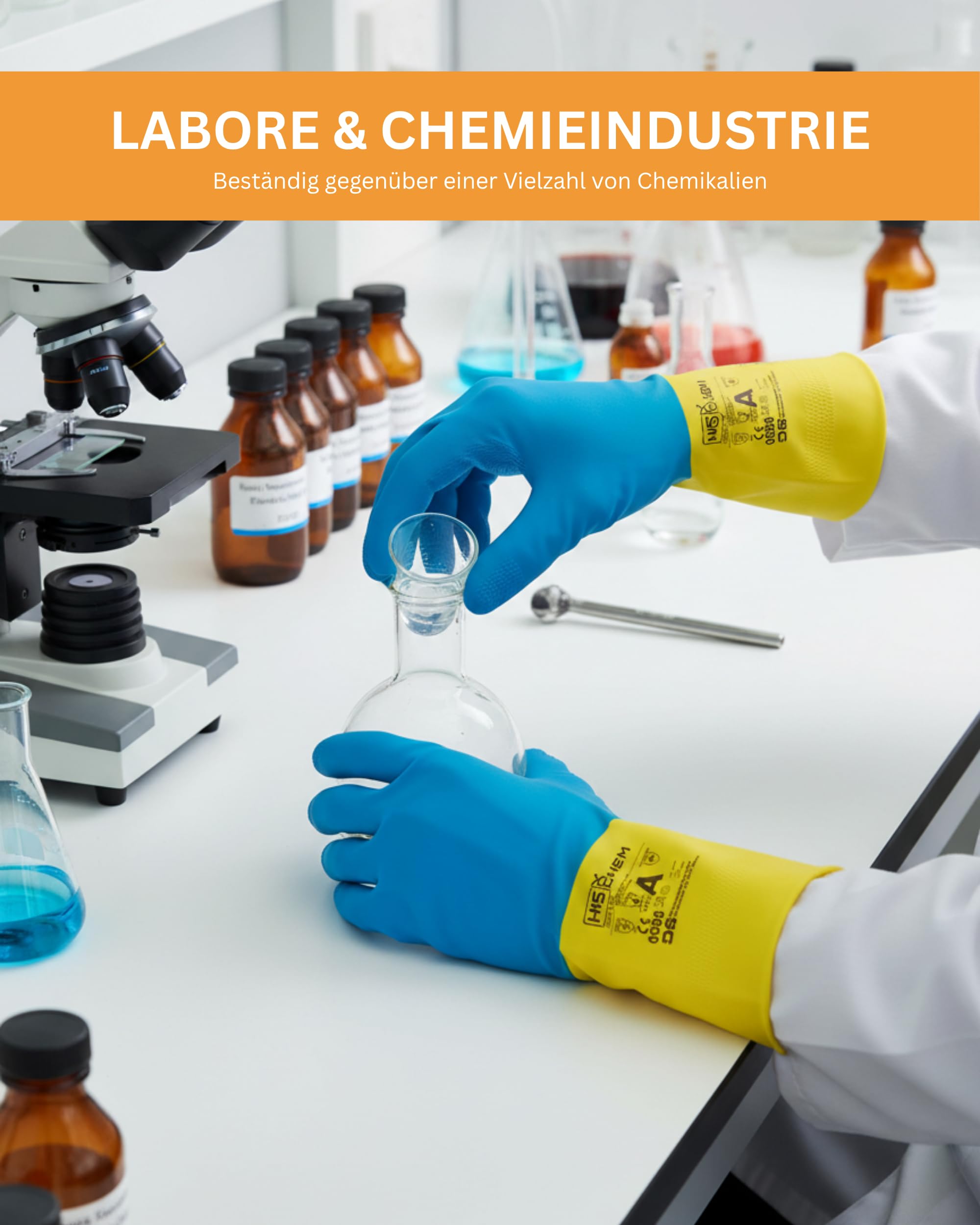 Hi5 Chem - Chemikalienschutzhandschuhe aus Naturkautschuk- Größen M, L, XL, XXL, (8, 9, 10, 11) - rutschfeste, flüssigkeitsdichte Arbeitshandschuhe mit Flockfutter - für Industrie (XL, 144.0, stück)