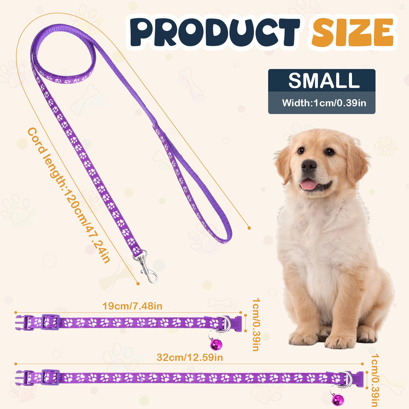 36PCS Quick Release Buckle Adjustable Puppy Paw Print Collar and Leash Set, Dog Collar and Leash Set, Soft Nylon Material, Suitable for Small Dogs, Cars and Pets