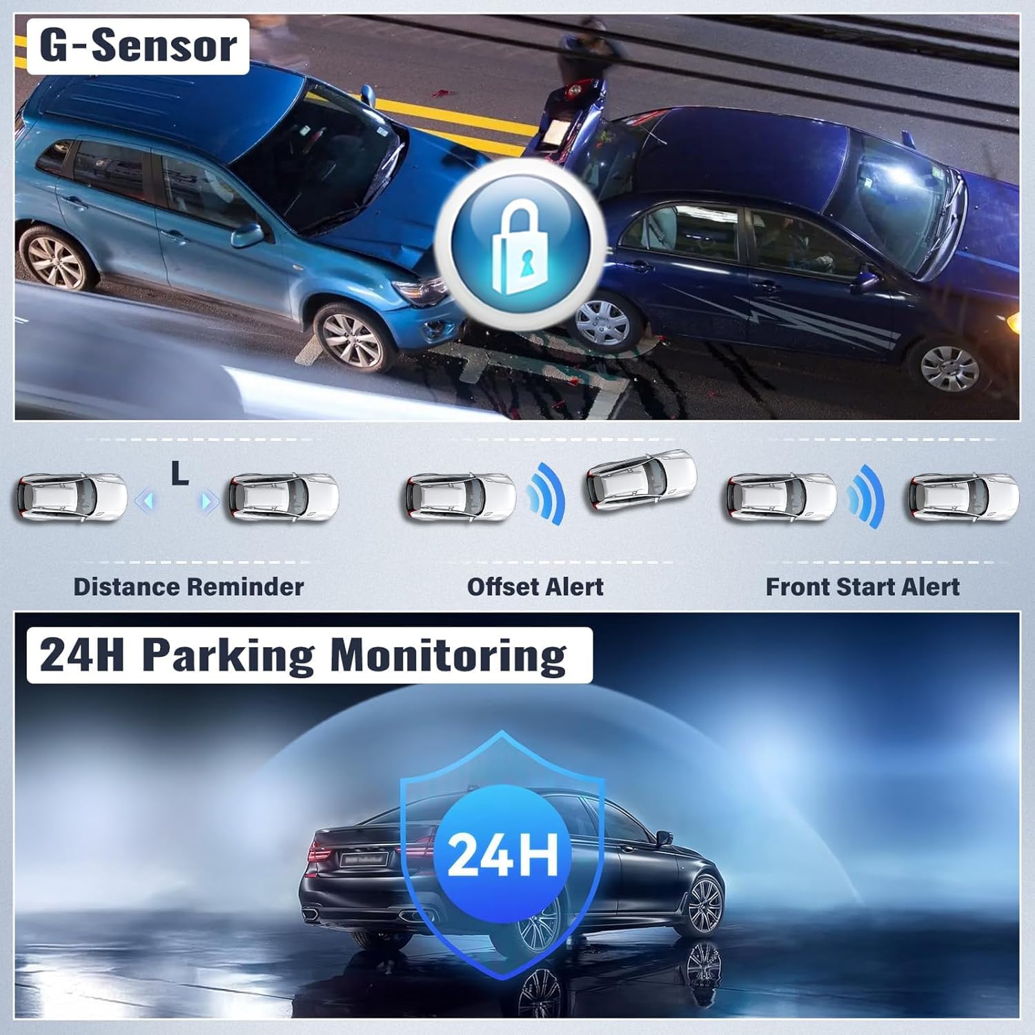 1080P Kamera samochodowa z 4 kamerami 360° Ekran IPS 3″ Widzenie nocne Monitorowanie podczas postoju Czujnik G Uniwersalna instalacja