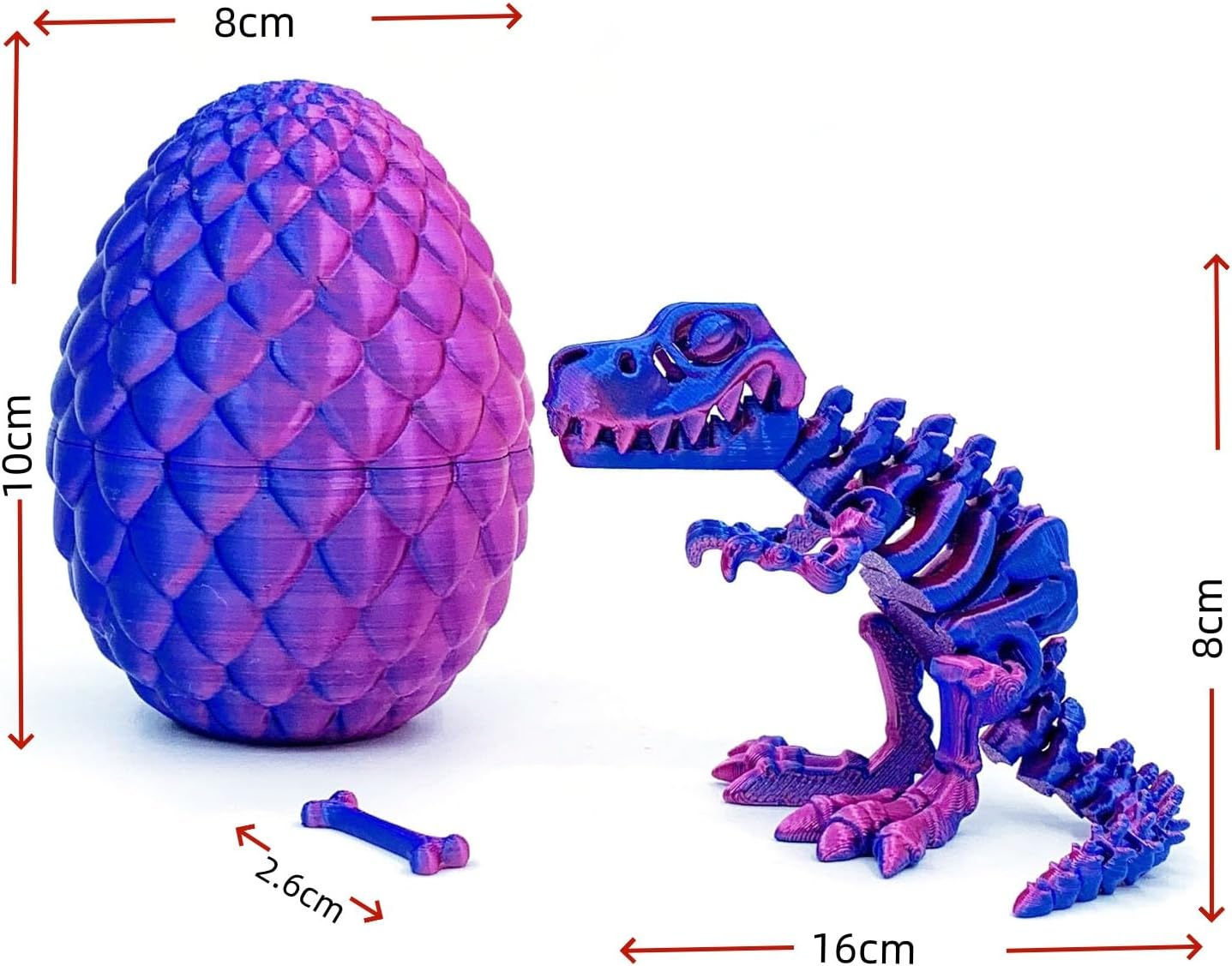 3D Printed Dragon Egg Toy Set - Articulated Skeleton Dinosaur, Crystal Dragon, Chinese Dragon in Mystery Egg | Fidget Toy for Anxiety Relief, Desk Decor, Gift for Kids & Adults (2, 2 PackA)
