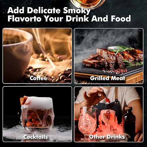 Miniatura 7 de Kit de ahumador de cóctel con antorcha kit de ahumador de whisky con 6 sabores de virutas de madera ahumada - Kit infusor de ahumador de bebidas a