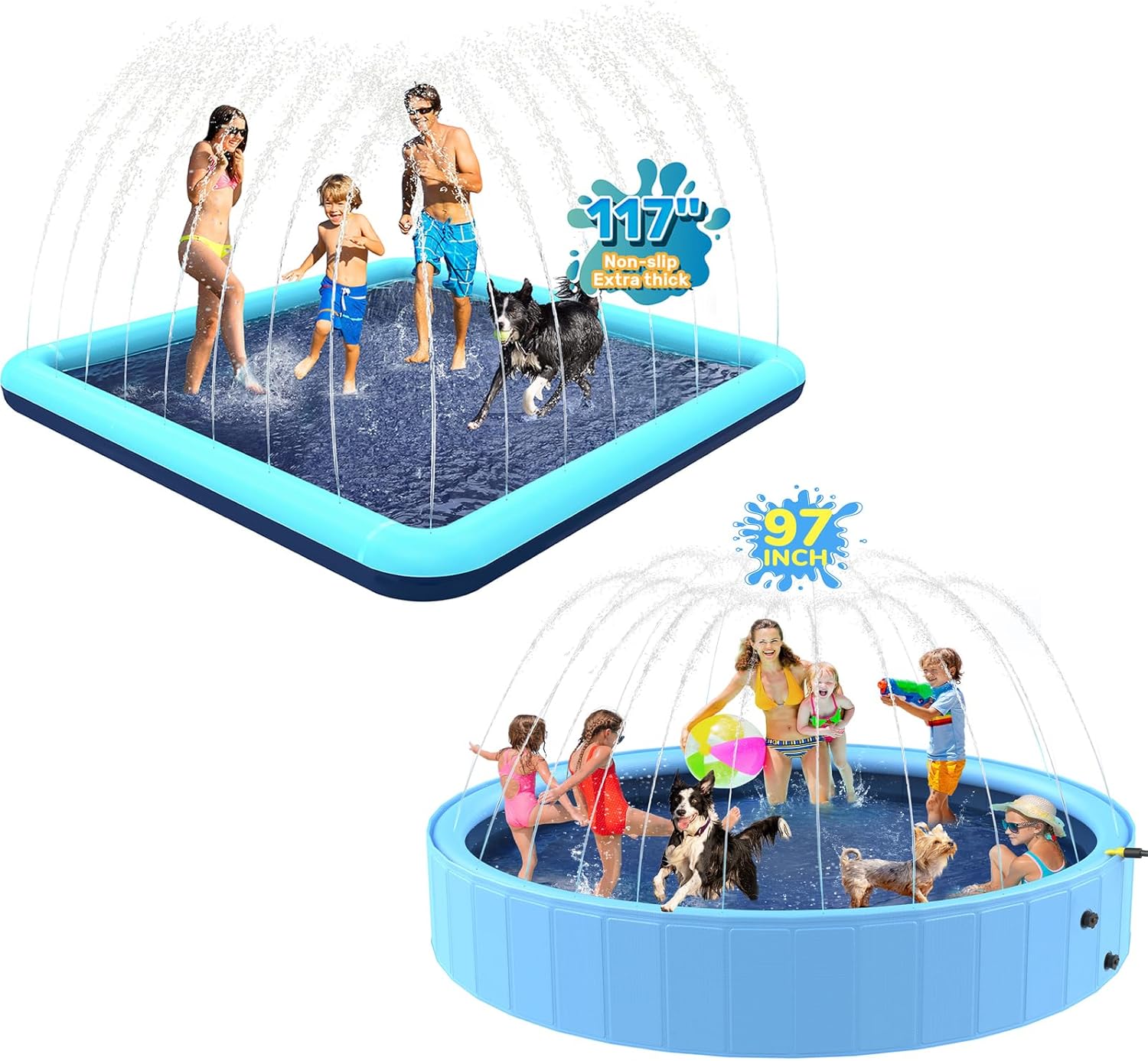 97'' Sprinkler Pool and 117'' Splash Pad, Non-Slip Sprinkler Pools for Kids and Heavy Duty, Splash Pad Pools for Backyard