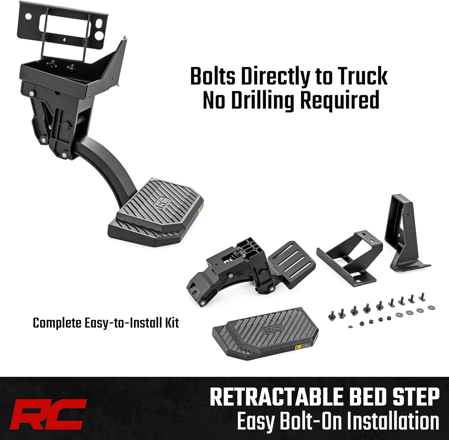 Rough Country Retractable Bed Step for Ram 1500 Truck (2009-2018) - Driver Side, Manual Pull Tailgate Step, Non-Slip Truck Step