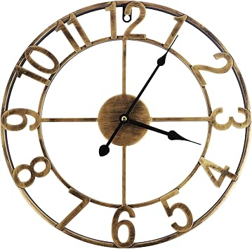 Large Wall Clock, 16 Inch Round Silent Wall Clocks Non Ticking, Battery Operated Wall Clock, Vintage Rustic Iron Wall Clock Decorative Clock for Home Living Room Bedroom Kitchen Decoration Bronze
